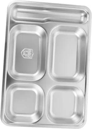 KICHOUSE Strong Sturdy Stainless Steel Serving Tray Divided Food Plate Silver Partition Tray Ideal for Outdoor Meals