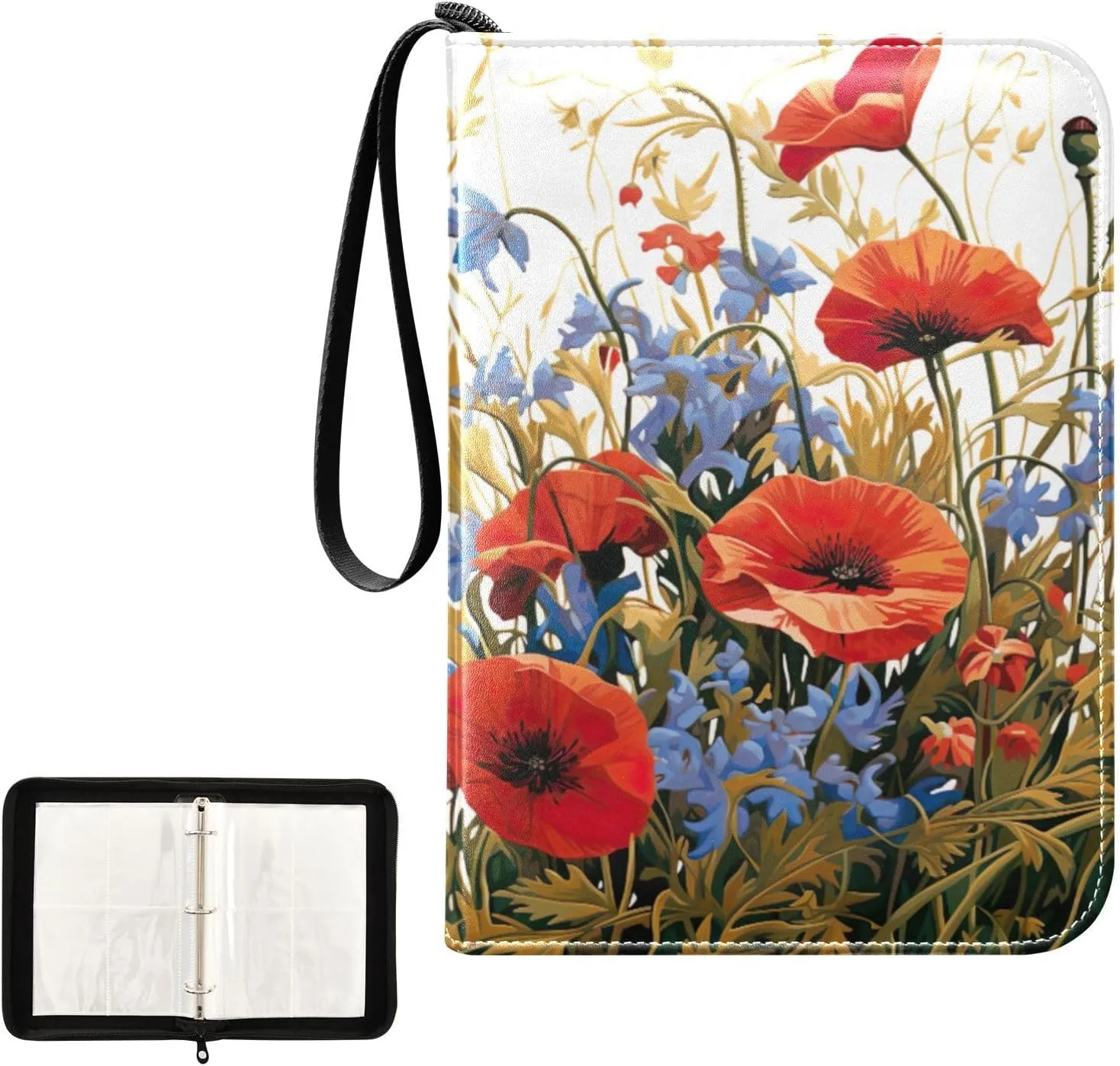 Kigai Colorful Flower Card Binder 4-Pocket Trading Card Binder Game Card Collection Binder Album Holder with 50 Removable Sleeves Up to 400 Sports Cards