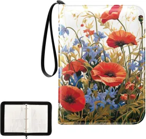 Kigai Colorful Flower Card Binder 4-Pocket Trading Card Binder Game Card Collection Binder Album Holder with 50 Removable Sleeves Up to 400 Sports Cards