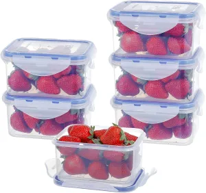 KIGI 6 Pack 17OZ Airtight Plastic Food Storage Containers Set Rectangular Small Bento Box Storage Boxes Microwave Freezer and Dishwasher Safe