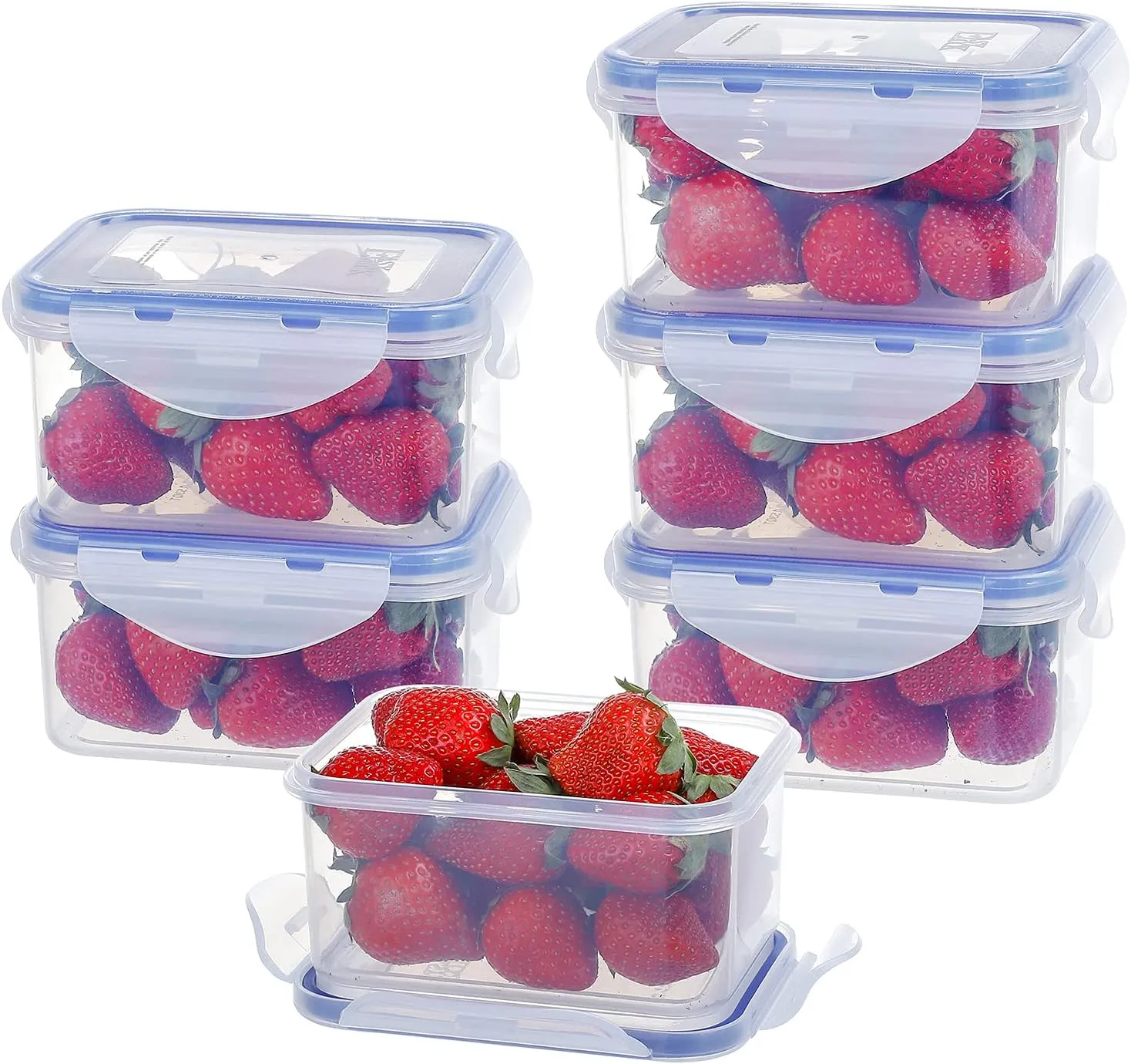 KIGI 6 Pack 17OZ Airtight Plastic Food Storage Containers Set Rectangular Small Bento Box Storage Boxes Microwave Freezer and Dishwasher Safe