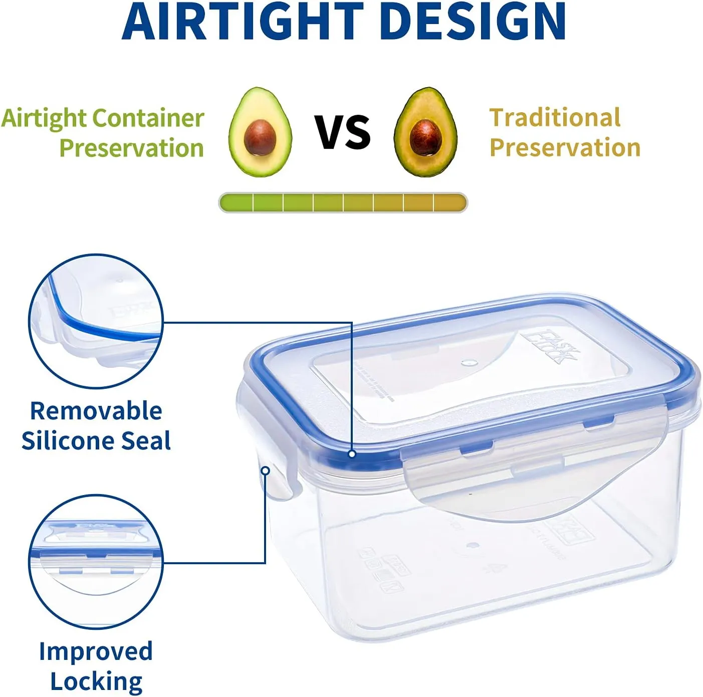 KIGI 6 Pack 17OZ Airtight Plastic Food Storage Containers Set Rectangular Small Bento Box Storage Boxes Microwave Freezer and Dishwasher Safe