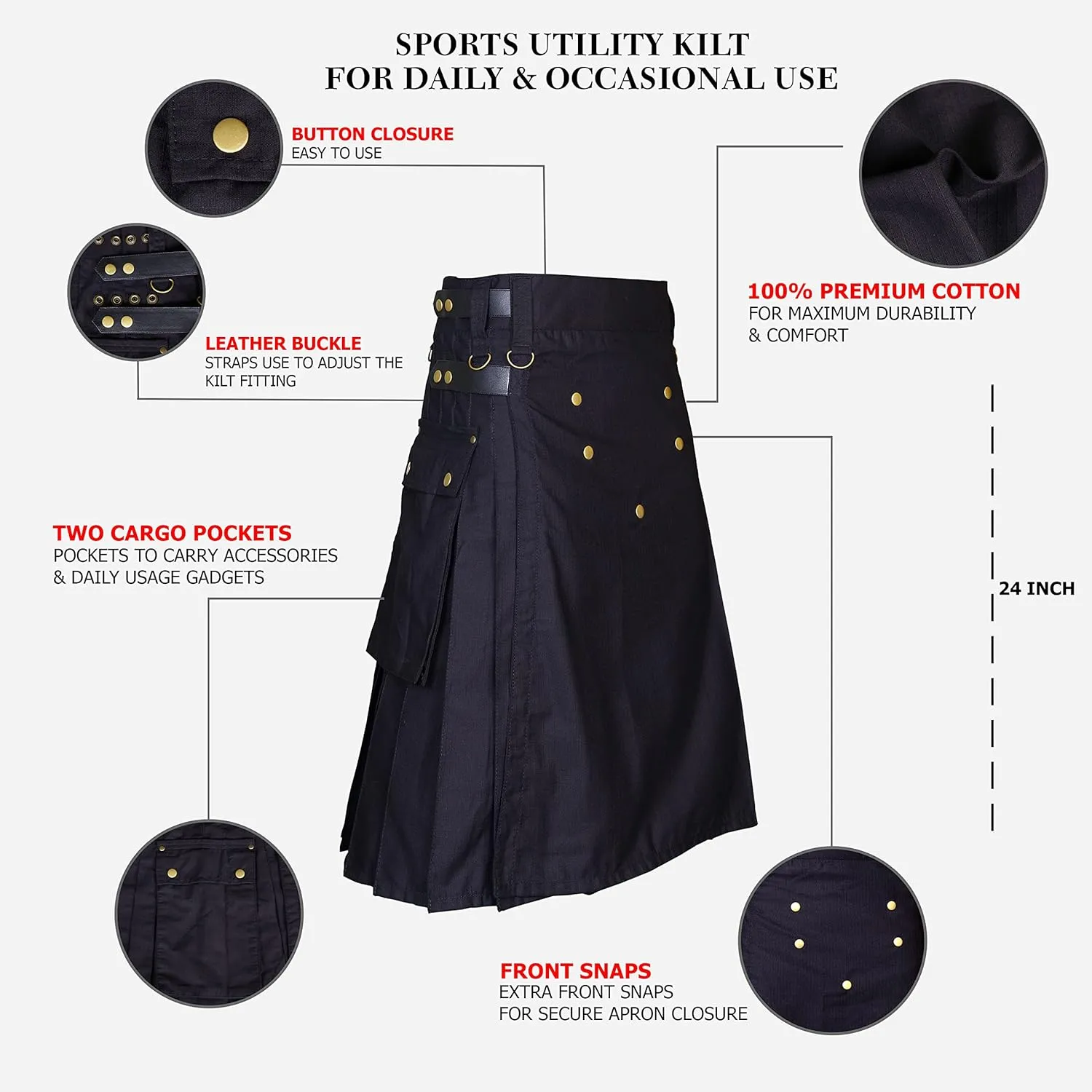 Kilt for Men - Scottish Hybrid Sports Utility Mens Kilt | Stylish Kilts for Wedding Wear