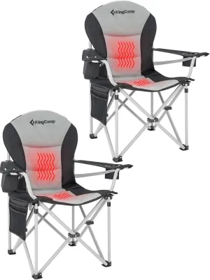KingCamp Heated w/Lumbar Support, Oversized Adults Padded Camping Chair Outdoor Autumn, 2Pack-Alloy Steel, Black/Gery