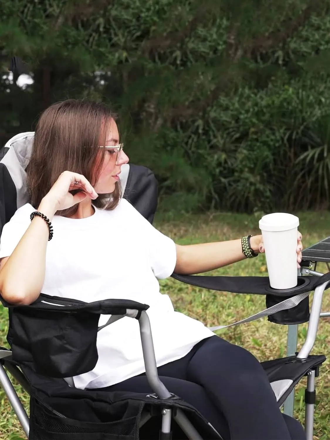 KingCamp Heated w/Lumbar Support, Oversized Adults Padded Camping Chair Outdoor Autumn, 2Pack-Alloy Steel, Black/Gery