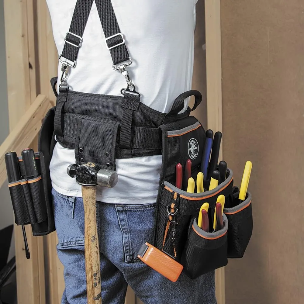 Klein Tools 55429 Tradesman Pro Electrician's Padded Tool Belt and Tool Pouch Combo for Long-wear Comfort and Durability Size XL