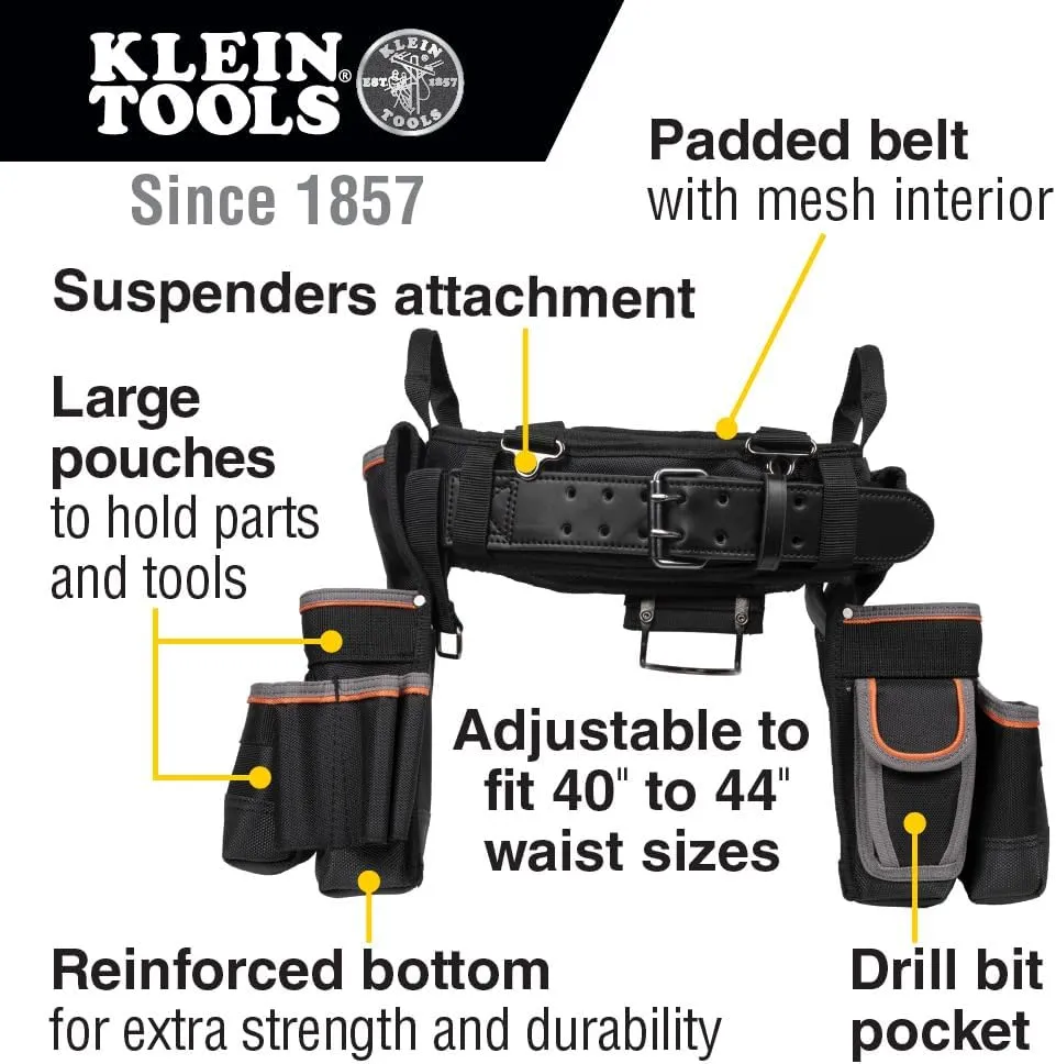 Klein Tools 55429 Tradesman Pro Electrician's Padded Tool Belt and Tool Pouch Combo for Long-wear Comfort and Durability Size XL