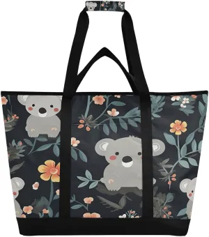 Koala Flower Reusable Insulated Lunchbox Cooler Bag, Leakproof Kitchen Grocery Bag Collapsible Portable Cooler Tote Bag for Picnic, Camping, Office, Travel