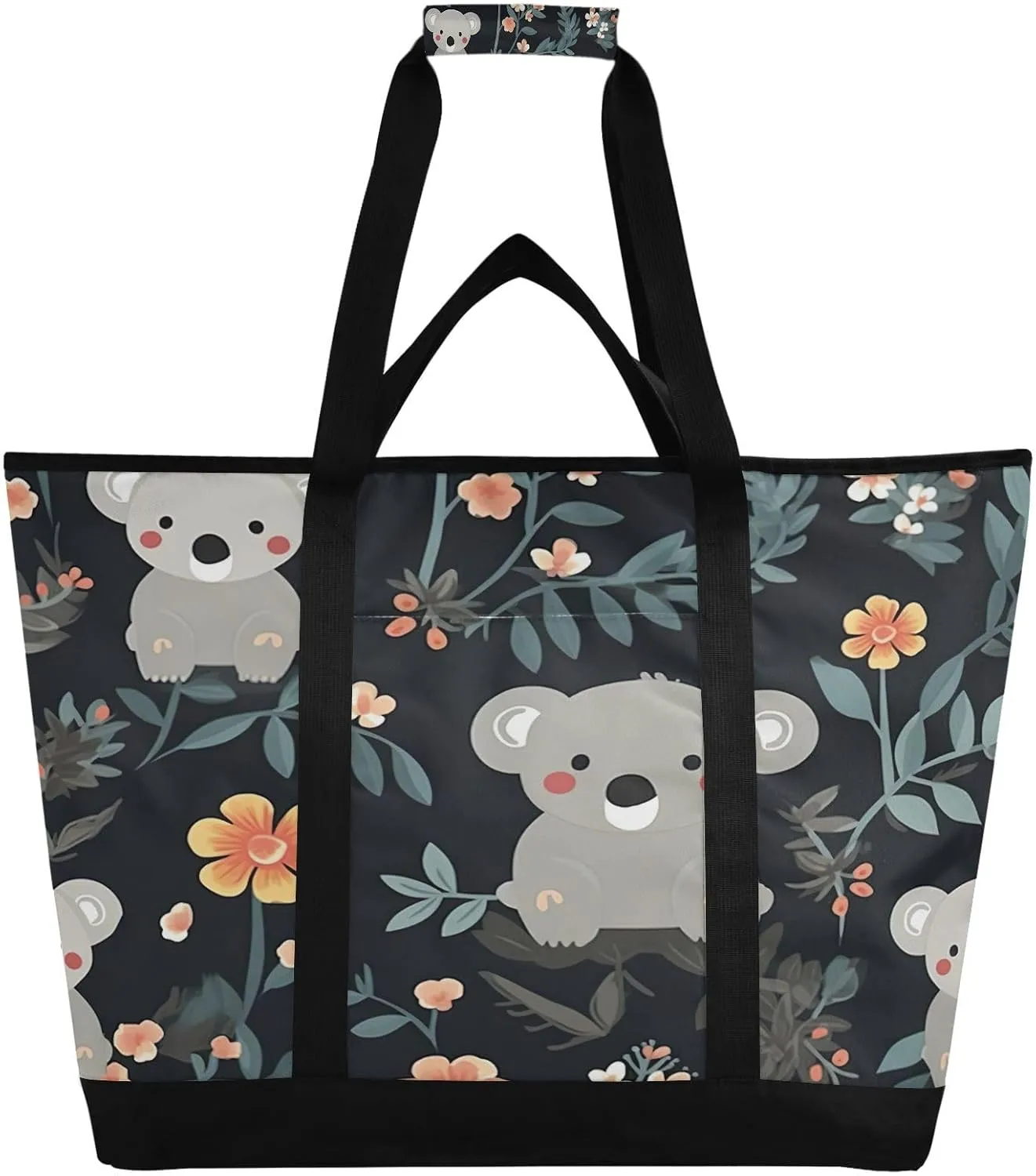 Koala Flower Reusable Insulated Lunchbox Cooler Bag, Leakproof Kitchen Grocery Bag Collapsible Portable Cooler Tote Bag for Picnic, Camping, Office, Travel