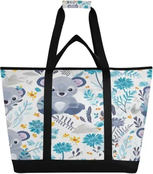 Koala Flower Reusable Insulated Lunchbox Cooler Bag, Leakproof Kitchen Grocery Bag Collapsible Portable Cooler Tote Bag for Picnic, Camping, Office, Travel