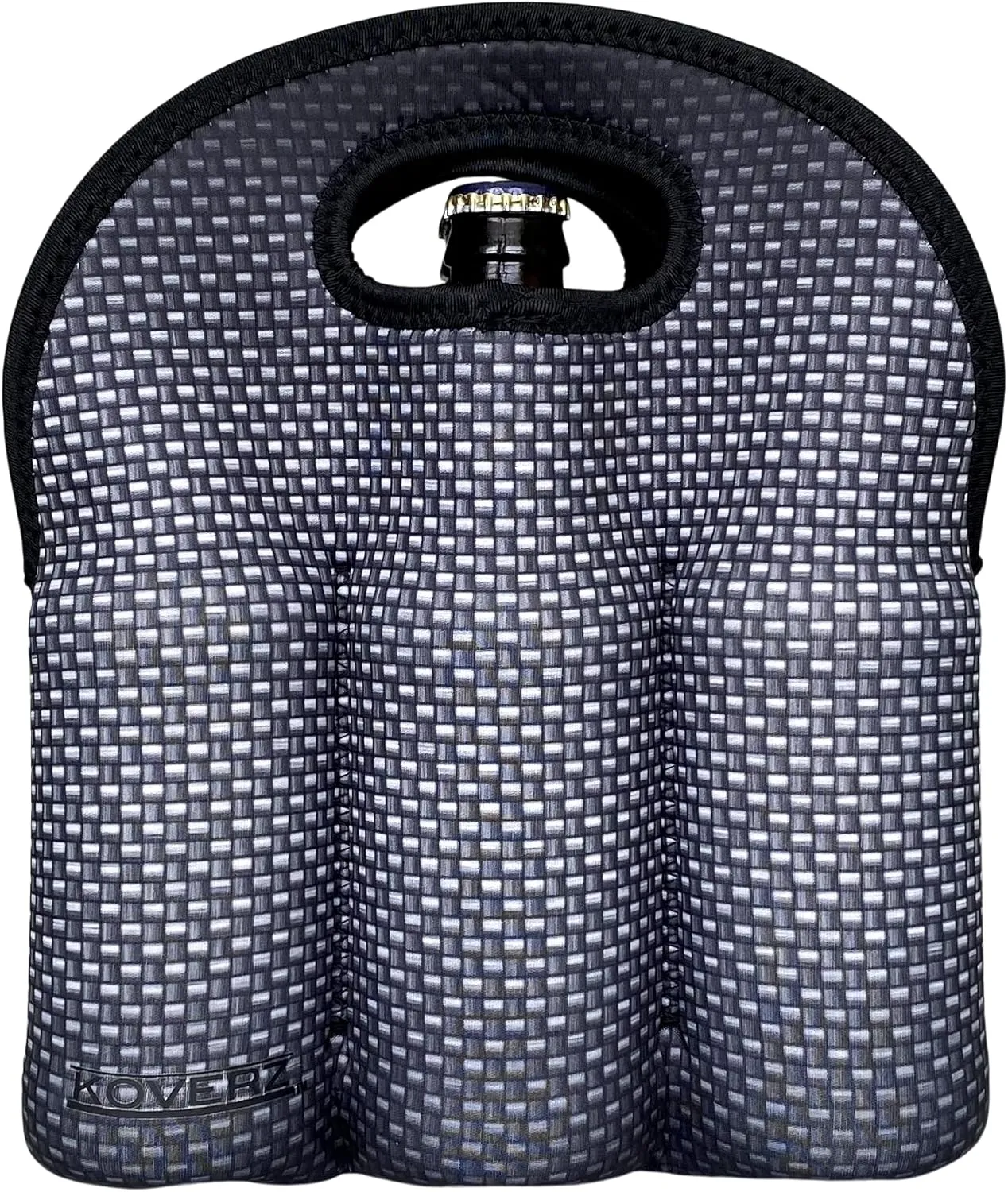 Koverz - #1 Neoprene Insulated 6-Pack Carrier, Beer Bottle Carrier, Six-Pack Tote - Carbon Fiber
