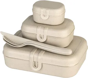 Koziol 7168700 4-Piece Lunchbox Set, Melamine Plastic, Nature Desert Sand, Includes Knife, Fork, Spoon, Ideal for On-the-Go