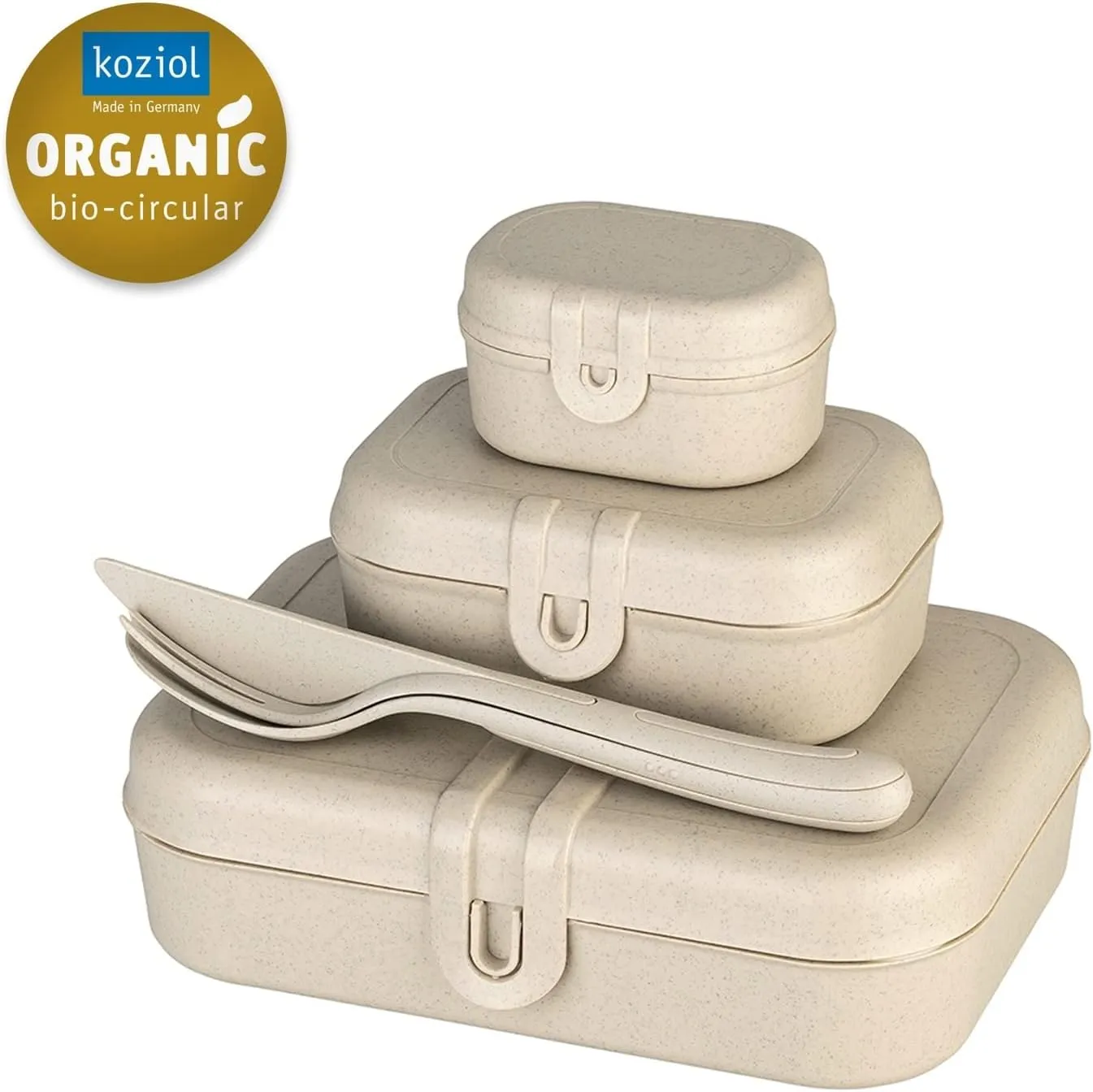 Koziol 7168700 4-Piece Lunchbox Set, Melamine Plastic, Nature Desert Sand, Includes Knife, Fork, Spoon, Ideal for On-the-Go