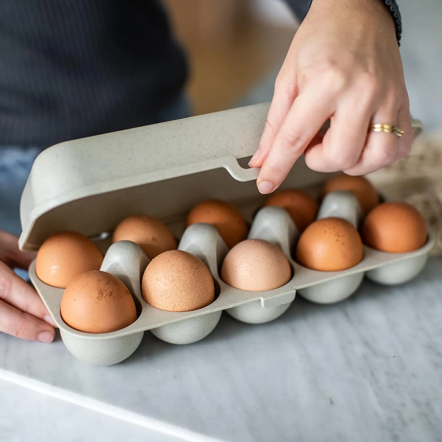 Koziol EGGS TO GO Egg Box, 10 Eggs, Storage Box with Clip Closure, Egg Container for Fridge, Plastic Egg Storage Box, Egg Box, Organiser, Natural Desert Sand
