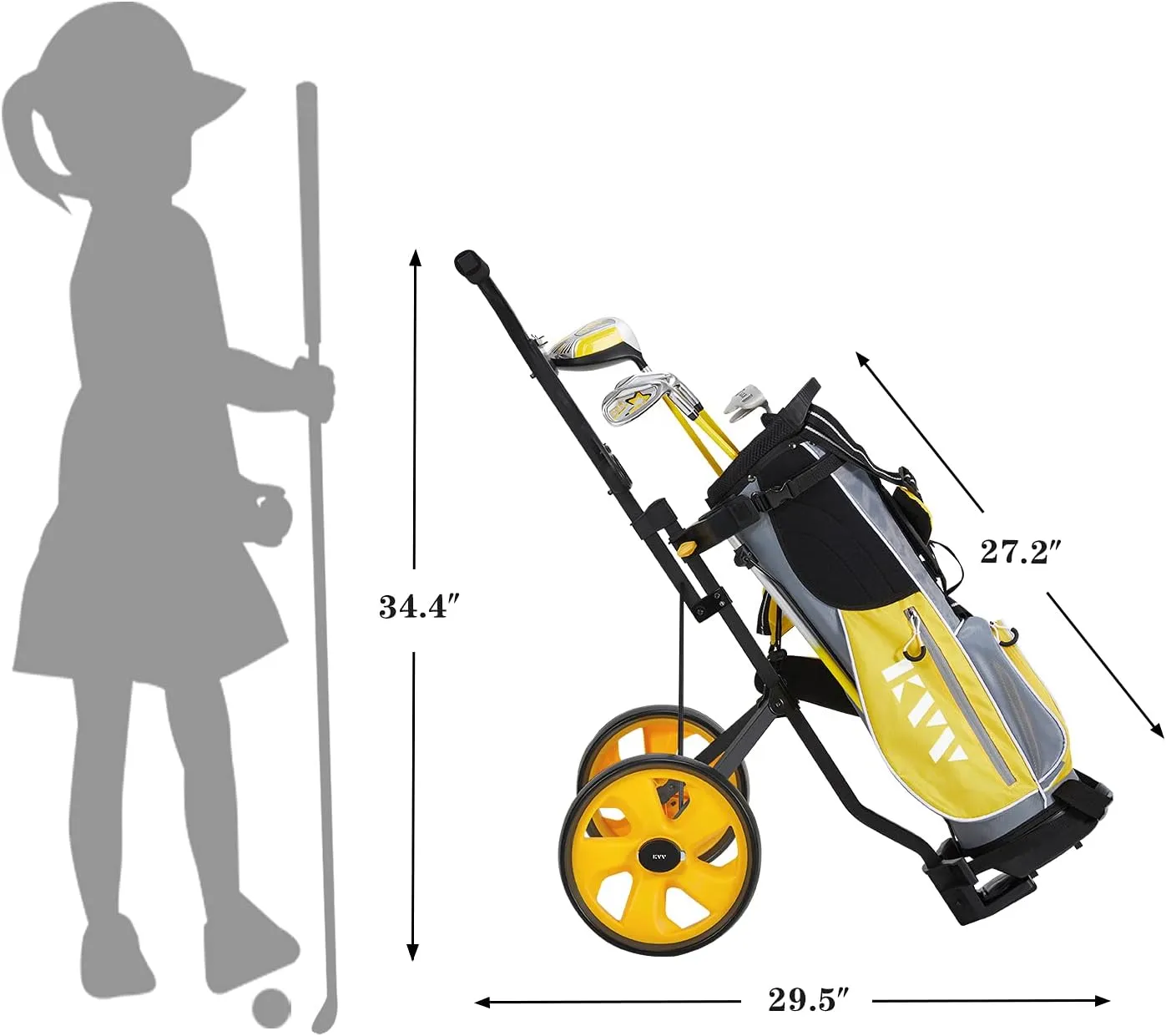 KVV 2-Wheel Junior Golf Cart for 3-10 Years Old Adjustable Upper Bracket