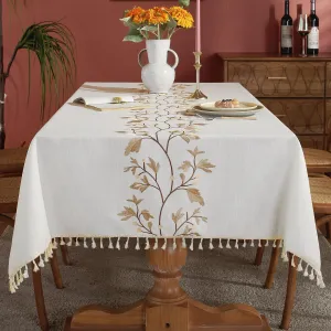 Laolitou Cotton Linen Waterproof Table Cloth for Dining Table Farmhouse Kitchen Rectangle Tablecloth Coffee Wrinkle Free Tables Cover, Beige, Coffee Flower, 55x70 Inch