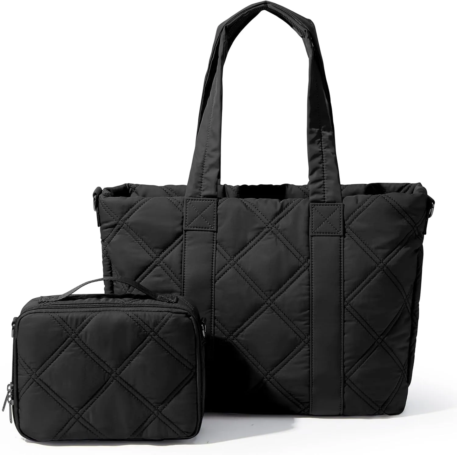Laptop Tote Bag for Women, Quilted Work Tote Bag 15.6 Inch Laptop Compartment Shoulder Bag, Top Handle Handbag