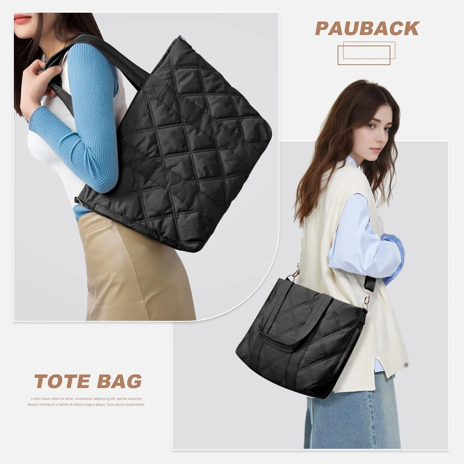 Laptop Tote Bag for Women, Quilted Work Tote Bag 15.6 Inch Laptop Compartment Shoulder Bag, Top Handle Handbag