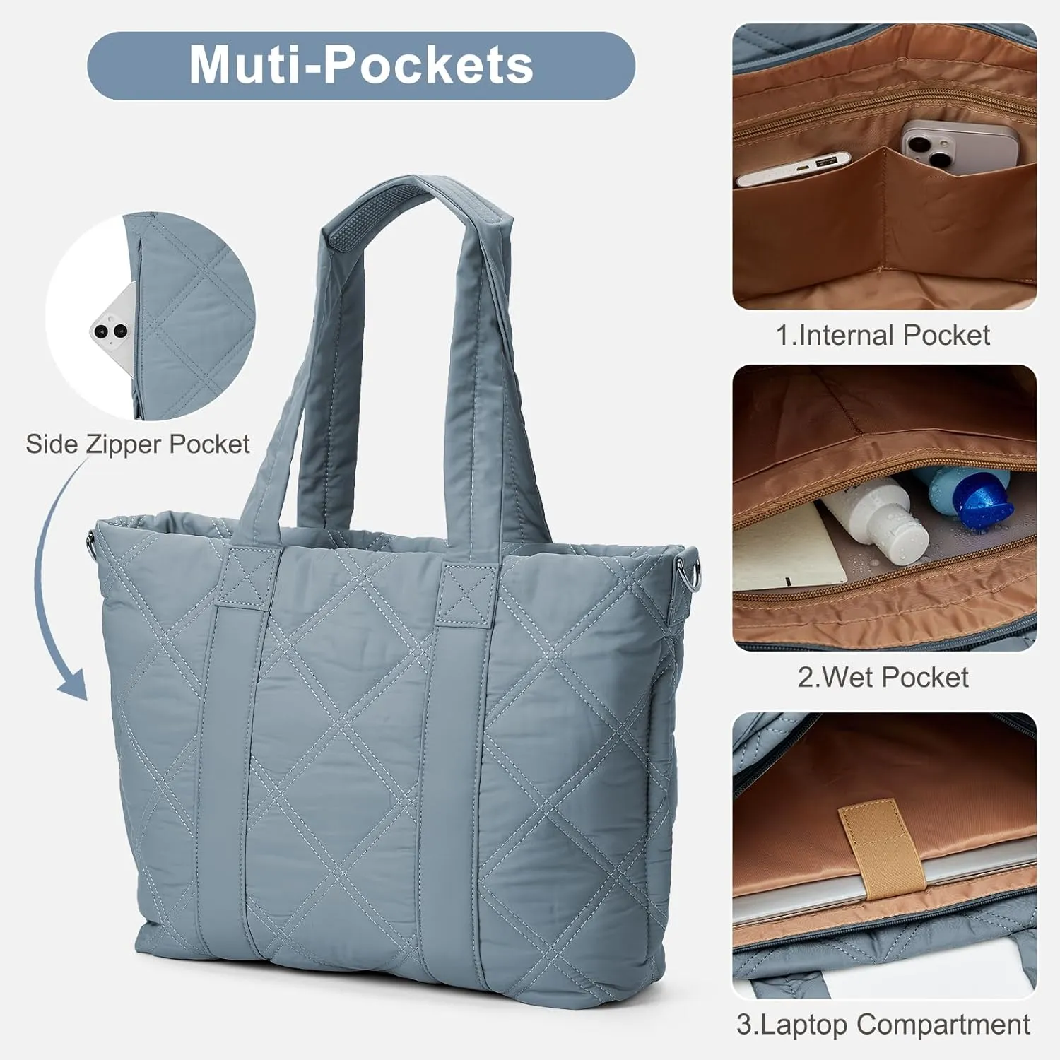 Laptop Tote Bag for Women, Quilted Work Tote Bag 15.6 Inch Laptop Compartment Shoulder Bag, Top Handle Handbag