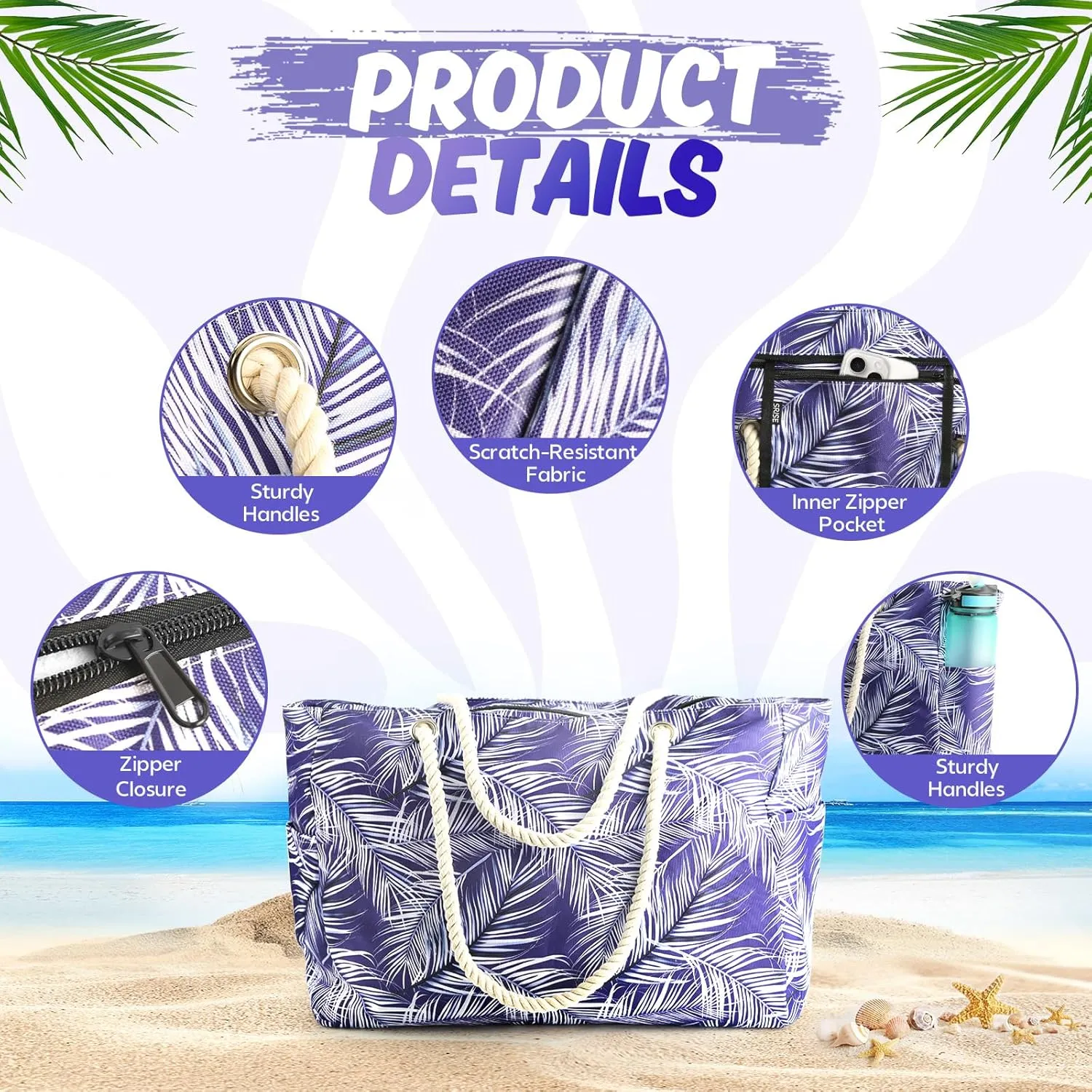 Large Beach Bag for Women & Men, Beach Bags Waterproof Sandproof, Travel Tote Bag, Swim Pool Bag for Family Outdoor