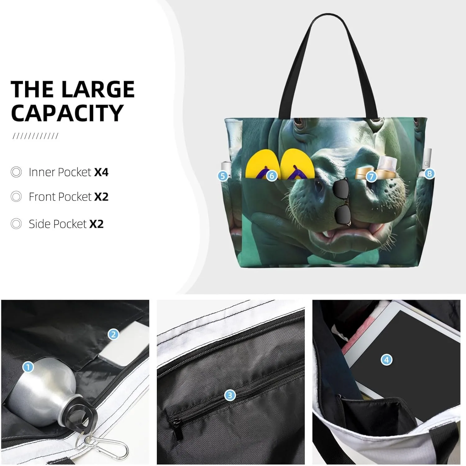 Large Beach Bag Waterproof Beach Totes Bags for Women Men, Pool Bag with Zipper Pocket