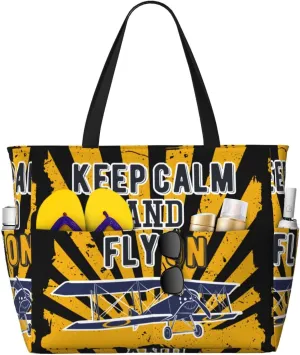 Large Beach Tote Bag for Women Extra Large Capacity Waterproof Sandproof Pool Bag Suitable for Swimming Pool Gym Travel Groceries Keep Calm and Fly On