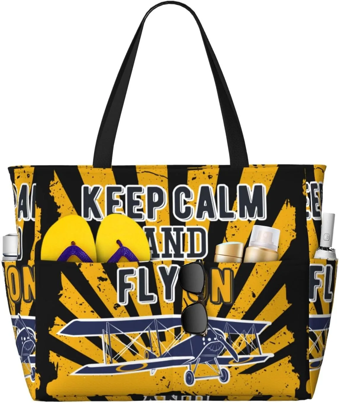 Large Beach Tote Bag for Women Extra Large Capacity Waterproof Sandproof Pool Bag Suitable for Swimming Pool Gym Travel Groceries Keep Calm and Fly On