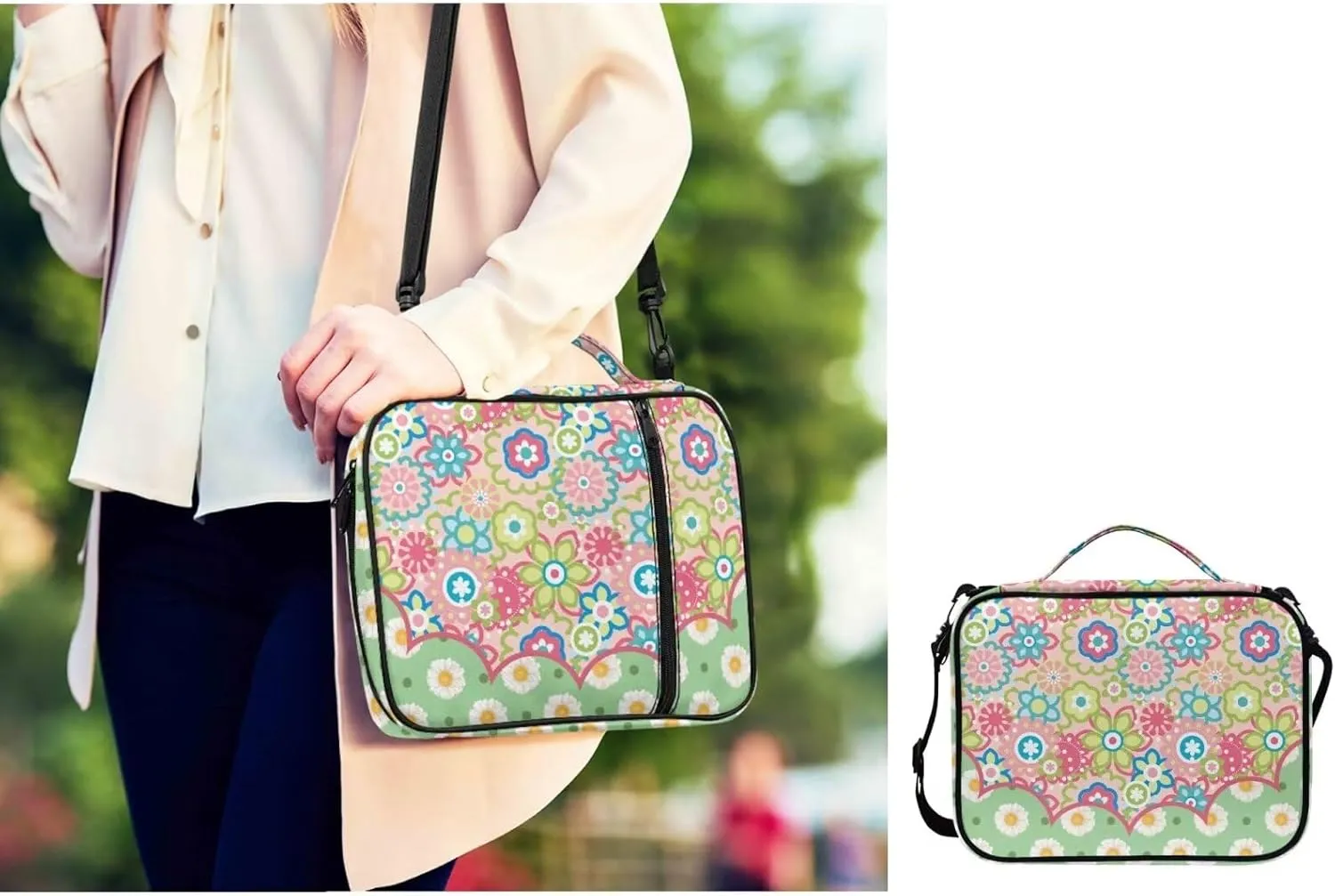 Large Bible Bag Bible Case for Women Bible Cover Case Bible Covers with Shoulder Strap Church Bag Hippie Flower Print