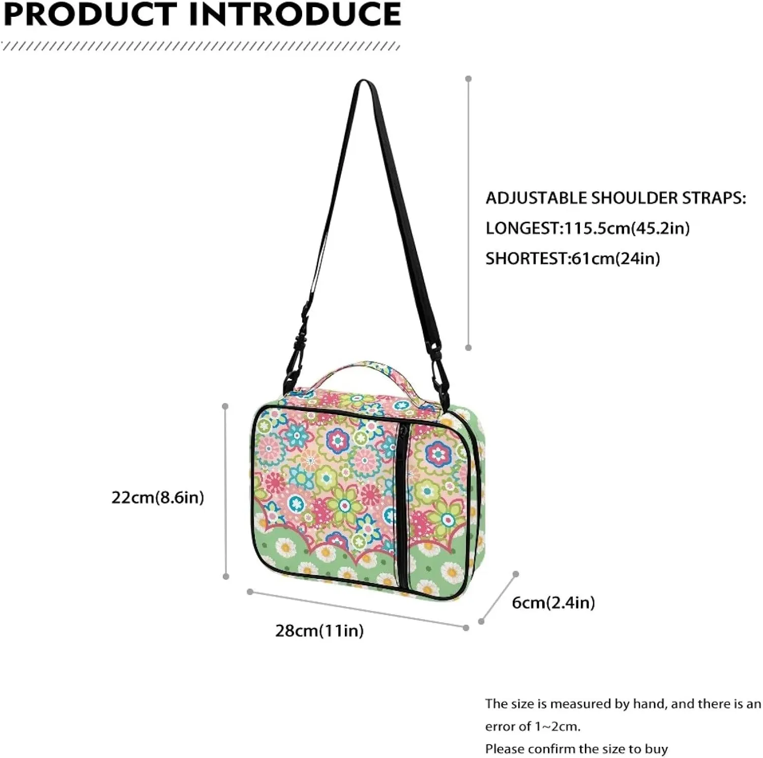 Large Bible Bag Bible Case for Women Bible Cover Case Bible Covers with Shoulder Strap Church Bag Hippie Flower Print