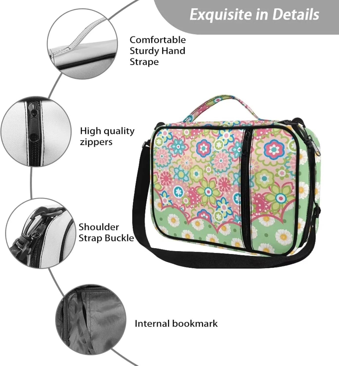 Large Bible Bag Bible Case for Women Bible Cover Case Bible Covers with Shoulder Strap Church Bag Hippie Flower Print