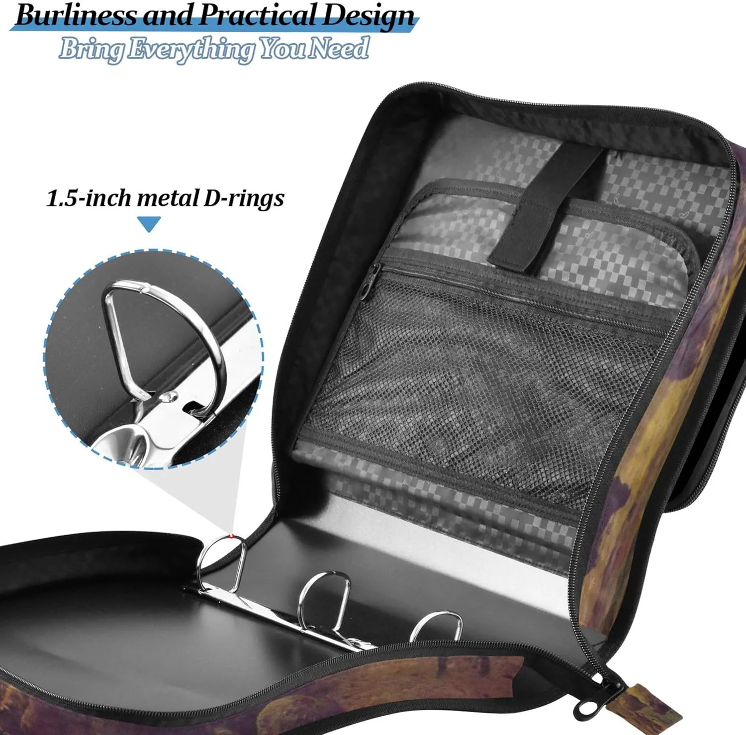 Large Binder Zipper Organizer 1.5 Inch Binders 3 Ring Heavy Duty Fran?ois Millet Shepherdess Print Storage Portfolio Folder with Handle School Binder Bag with Shoulder Strap