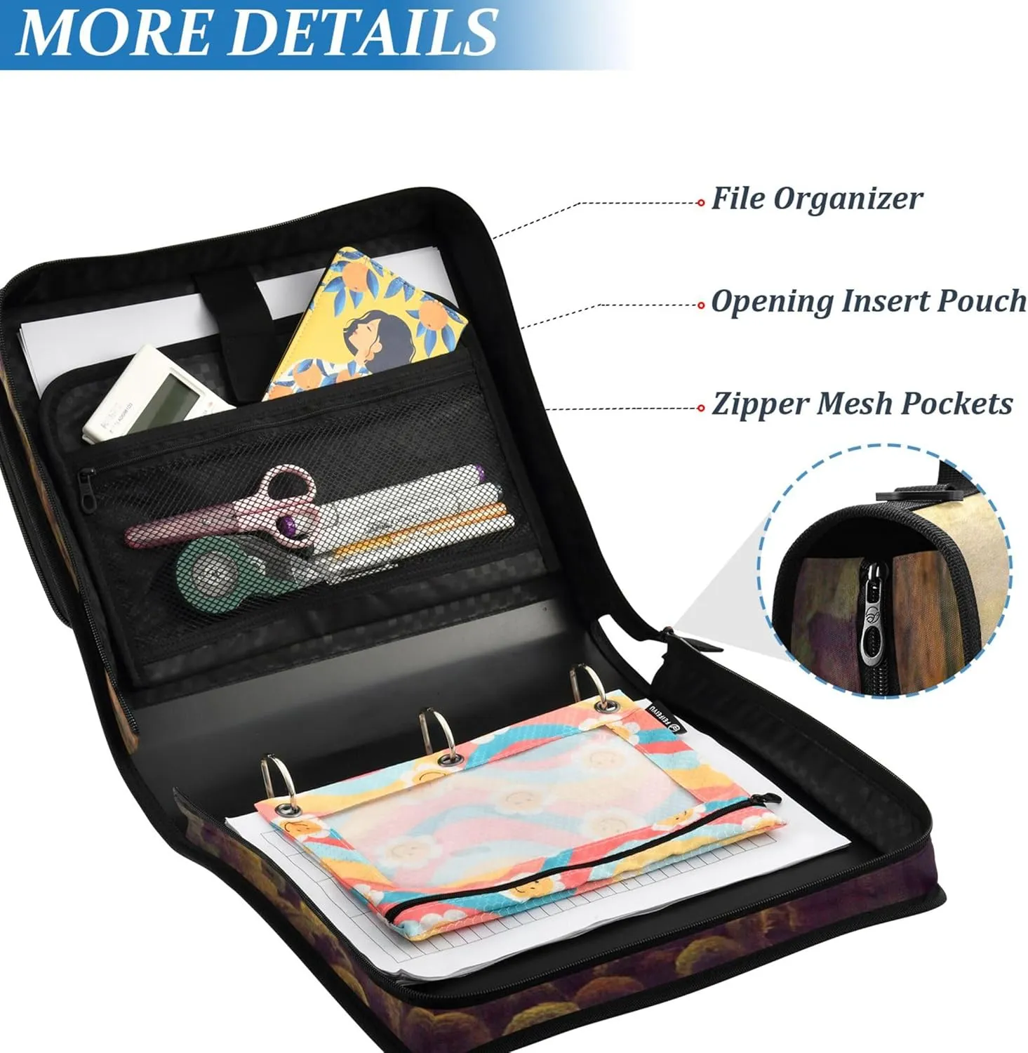 Large Binder Zipper Organizer 1.5 Inch Binders 3 Ring Heavy Duty Fran?ois Millet Shepherdess Print Storage Portfolio Folder with Handle School Binder Bag with Shoulder Strap