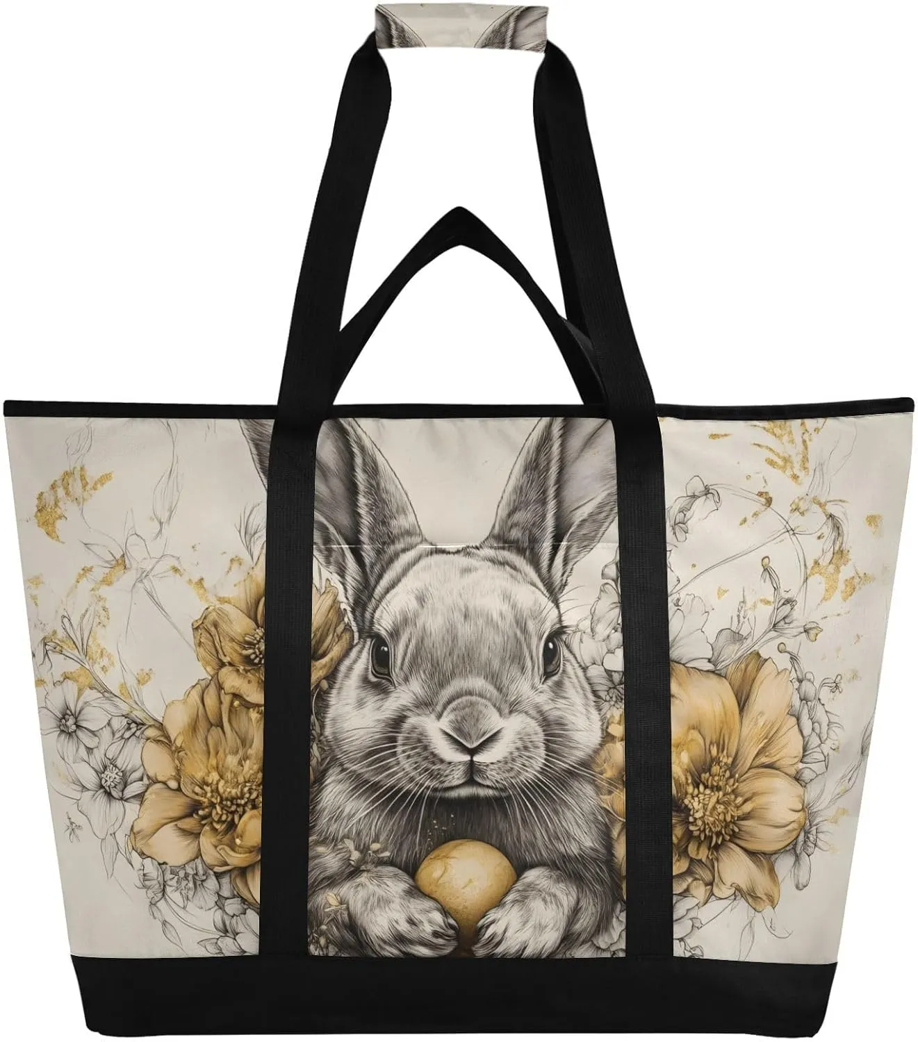 Large Insulated Cooler Bag Hare Flower Cute, Collapsible Soft Cooler Makes a Perfect Insulated Grocery Bag, Food Delivery Bag, Travel Insulated Bag or Beach Cooler Bags