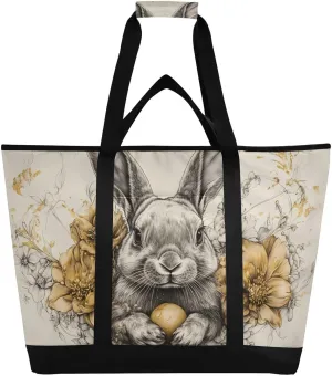 Large Insulated Cooler Bag Hare Flower Cute, Collapsible Soft Cooler Makes a Perfect Insulated Grocery Bag, Food Delivery Bag, Travel Insulated Bag or Beach Cooler Bags