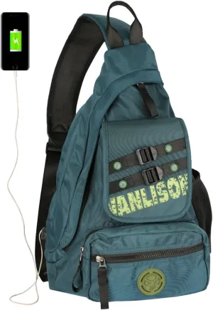 Larswon Sling Backpack with USB Charging Port, Large Crossbody Bag, Chest Bag - Dark Green