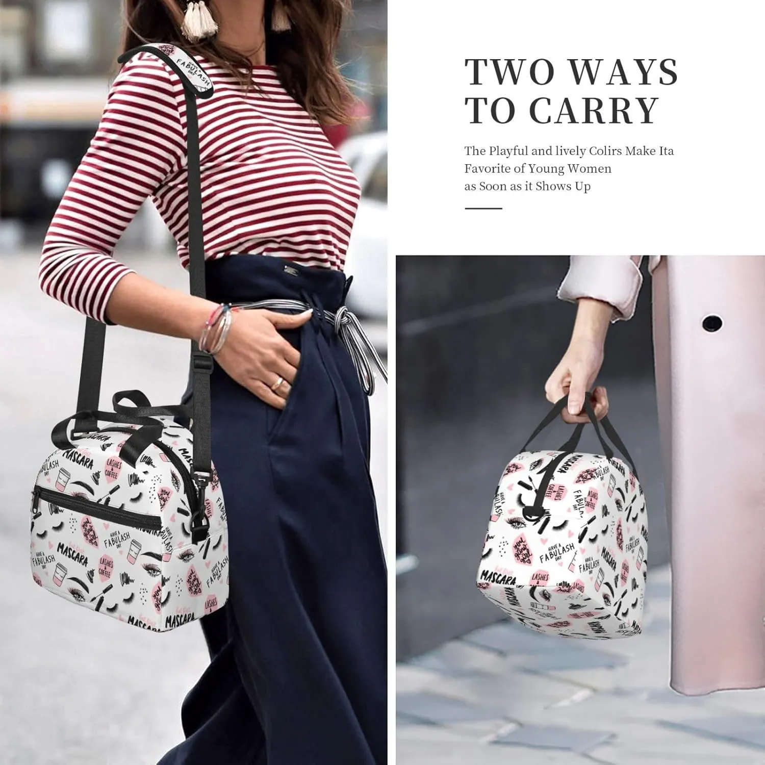 Lashes And Mascara, Brush Stroke, Coffee Cup Lunch Bag Hand Tote Crossbody Insulated Lunch Bag Large Portable Lunch Box