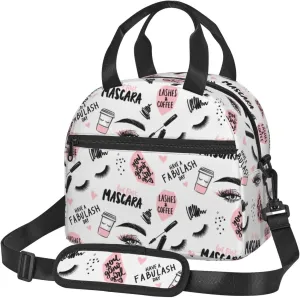 Lashes And Mascara, Brush Stroke, Coffee Cup Lunch Bag Hand Tote Crossbody Insulated Lunch Bag Large Portable Lunch Box