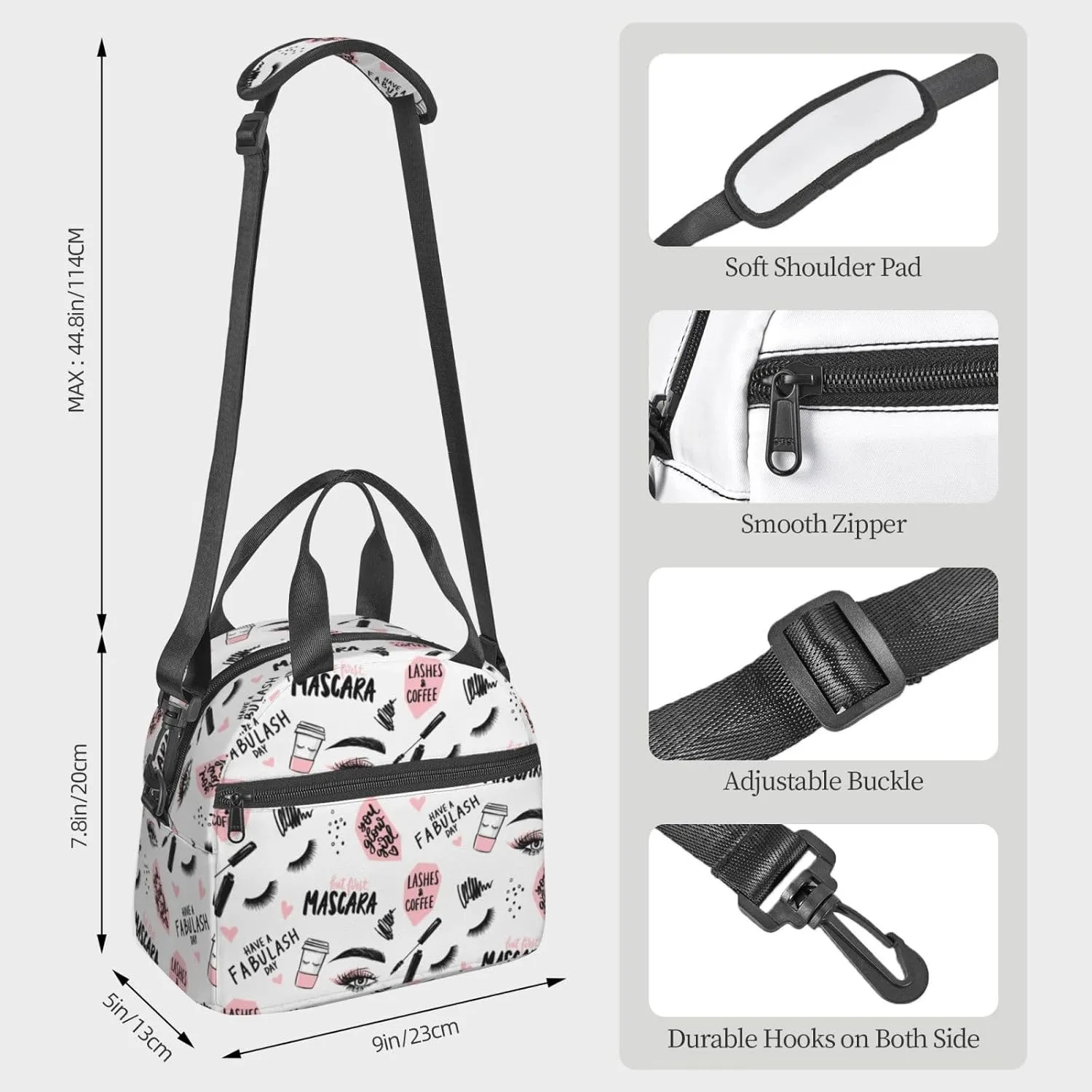 Lashes And Mascara, Brush Stroke, Coffee Cup Lunch Bag Hand Tote Crossbody Insulated Lunch Bag Large Portable Lunch Box