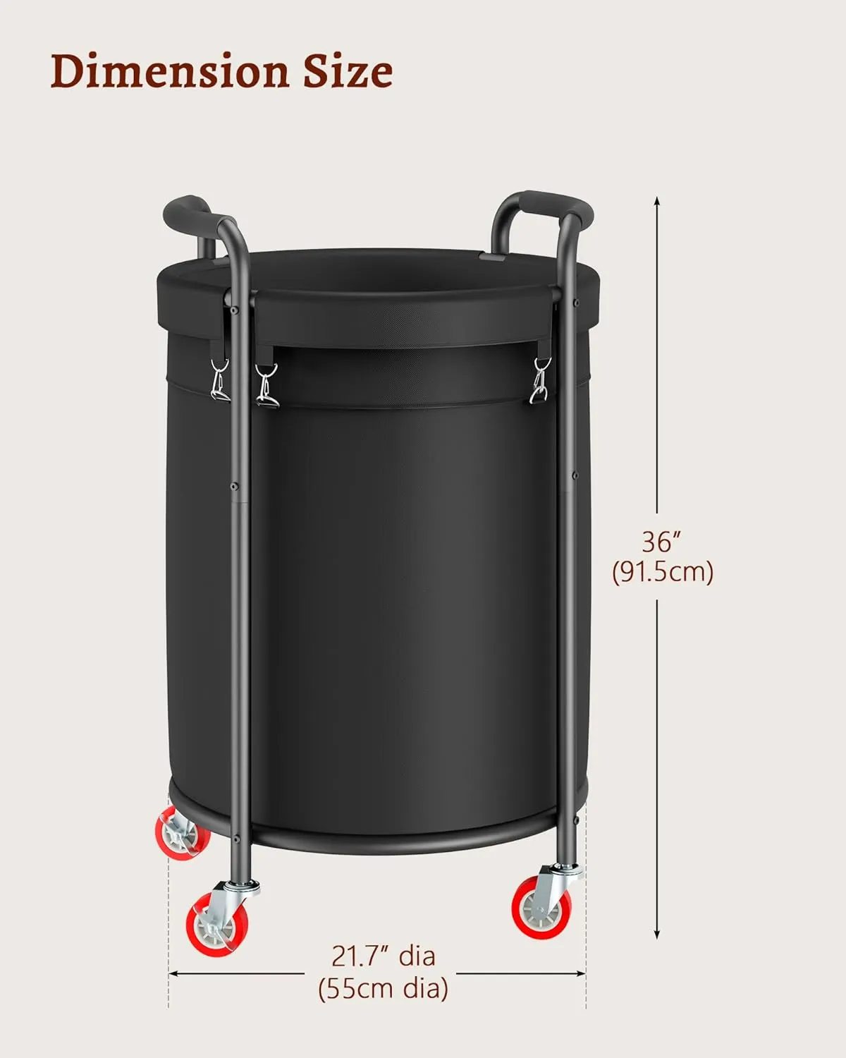 Laundry Basket with Wheels, Rolling Laundry Hamper, 50 Gal. (190L), Round Laundry Sorter Cart with 4 Casters, Removable Liner, Steel Frame with Handle for Bedroom, Bathroom, Laundry Room
