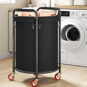 Laundry Basket with Wheels, Rolling Laundry Hamper, 50 Gal. (190L), Round Laundry Sorter Cart with 4 Casters, Removable Liner, Steel Frame with Handle for Bedroom, Bathroom, Laundry Room