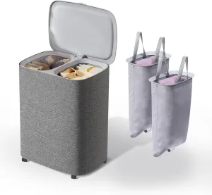 Laundry Baskets(GREY, 50L Laundry THEVryndlyx Laundry Hamper with Removable Bags: 2-Compartment Wheeled Basket for Parents & Housewives, Heavy-Duty Storage Organizer with Lid