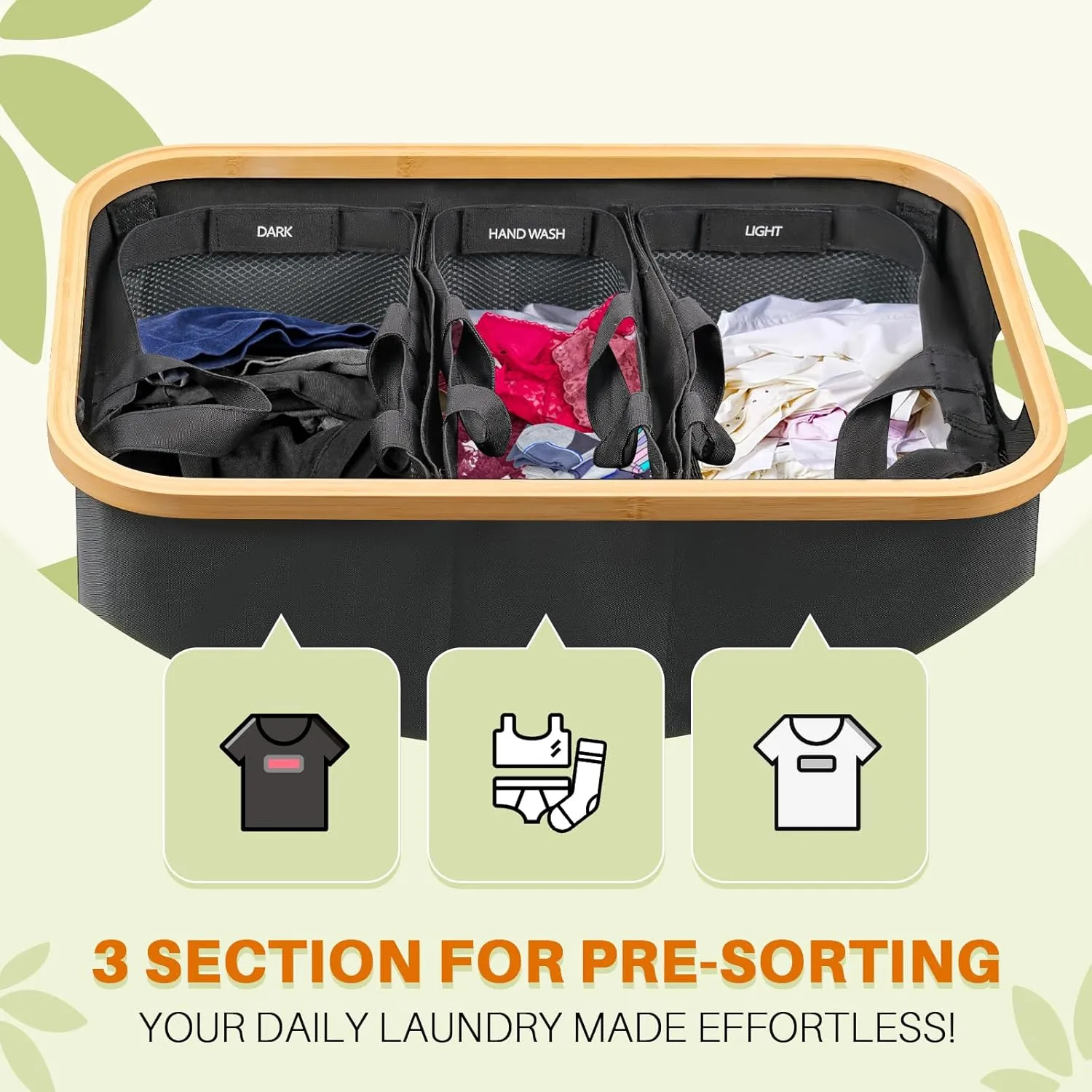 Laundry Hamper 3 Section, 150L Dirty Clothes Hamper with Lid, Extra Large Laundry Basket Organizer with Removable Inner Bags & Labels for Laundry Room, Bedroom, Dark Grey