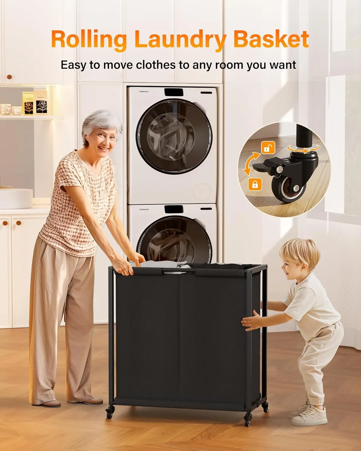 Laundry Hamper Laundry Basket: Rolling Laundry Basket Organizer with Wheels - Laundry Hamper 2 Section with Shelf and Oxford Laundry Bags - Laundry Sorter for Laundry Room Bathroom Bedroom