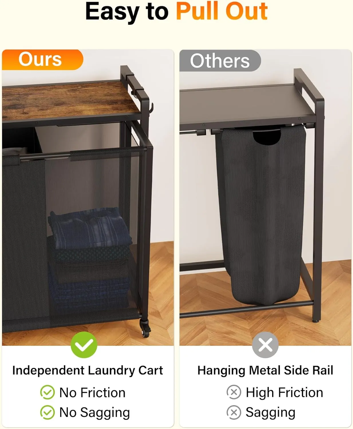 Laundry Hamper Laundry Basket: Rolling Laundry Basket Organizer with Wheels - Laundry Hamper 2 Section with Shelf and Oxford Laundry Bags - Laundry Sorter for Laundry Room Bathroom Bedroom