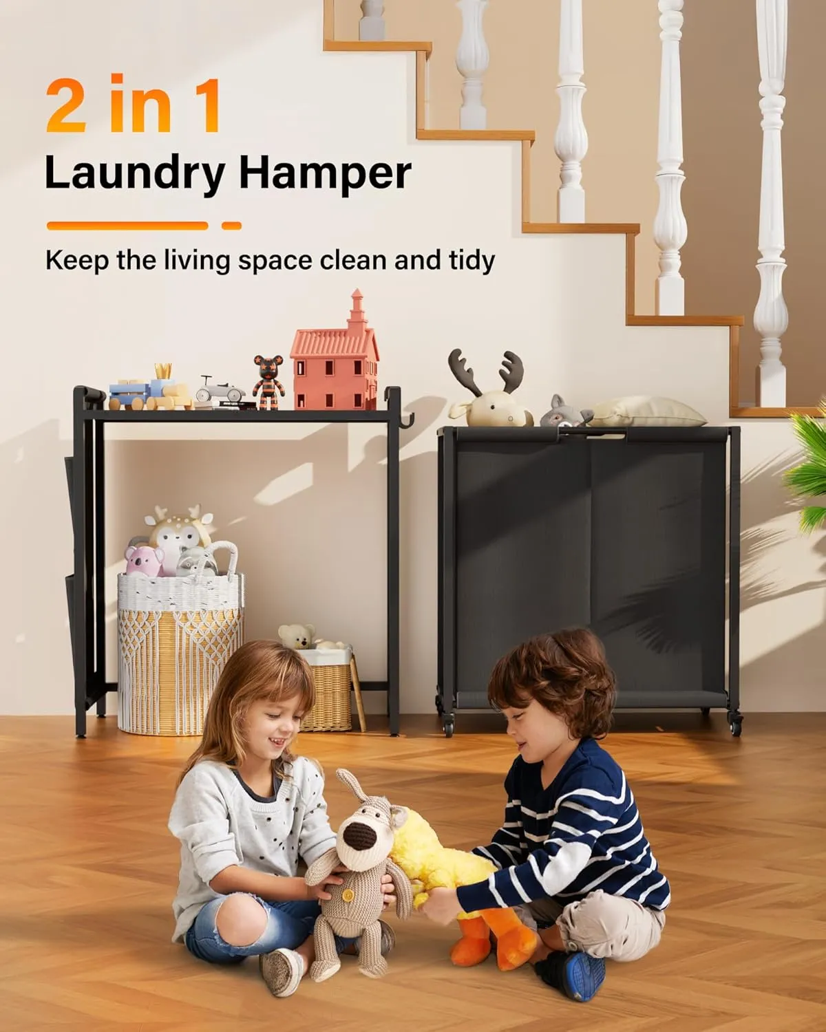 Laundry Hamper Laundry Basket: Rolling Laundry Basket Organizer with Wheels - Laundry Hamper 2 Section with Shelf and Oxford Laundry Bags - Laundry Sorter for Laundry Room Bathroom Bedroom