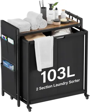 Laundry Hamper Laundry Basket: Rolling Laundry Basket Organizer with Wheels - Laundry Hamper 2 Section with Shelf and Oxford Laundry Bags - Laundry Sorter for Laundry Room Bathroom Bedroom