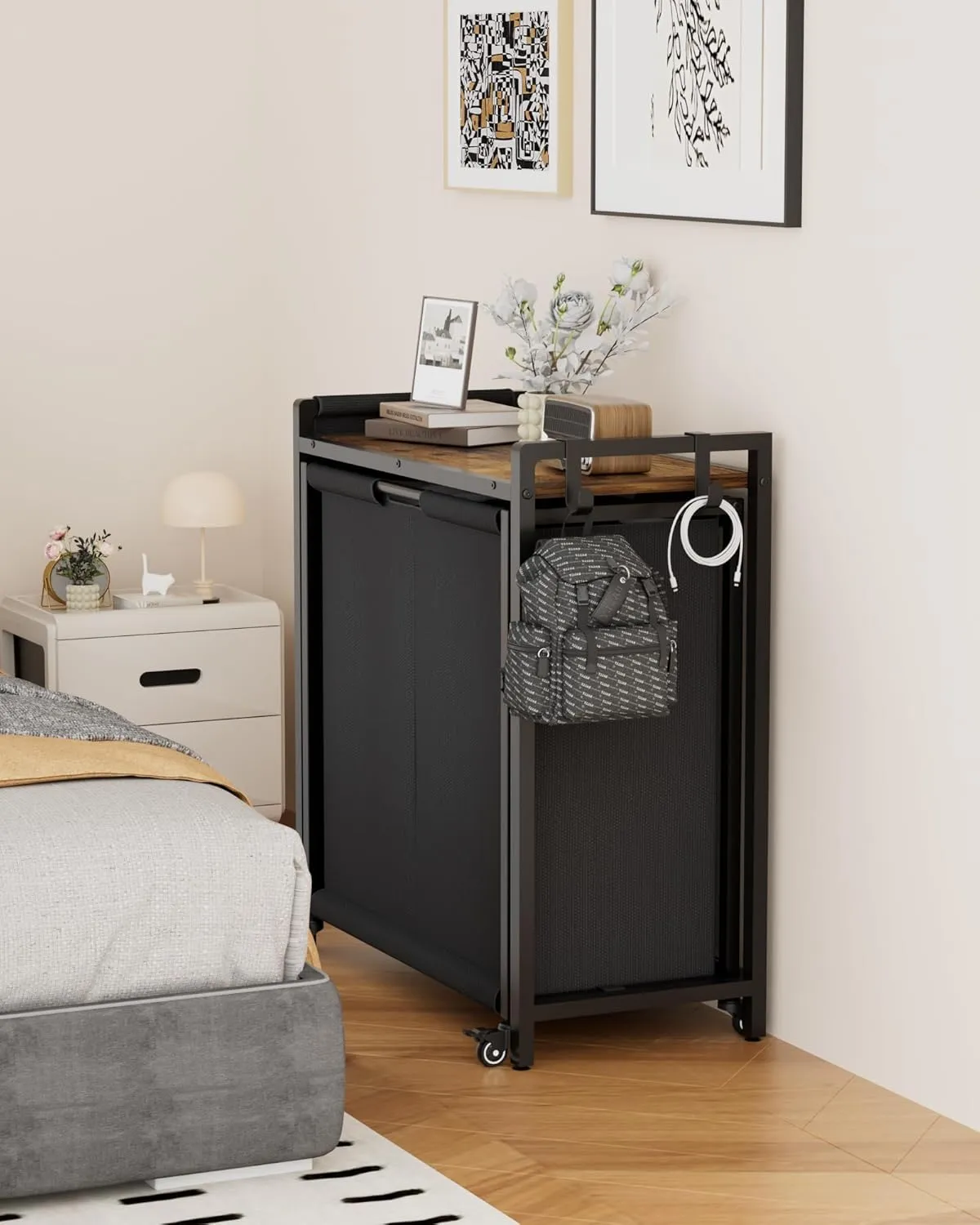 Laundry Hamper Laundry Basket: Rolling Laundry Basket Organizer with Wheels - Laundry Hamper 2 Section with Shelf and Oxford Laundry Bags - Laundry Sorter for Laundry Room Bathroom Bedroom