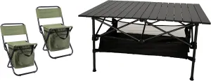 LEADALLWAY 2 Piece Fishing Chair with Cooler Bag   Low Folding Camping Table Fishing Table and Chair Set