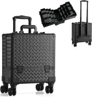 Leeora&Leekoo High-Capacity Multilayer Portable Nail Case for Nail Tech Organizer with Wheels - Lockable Makeup Case Organizer, Cosmetic Case, Makeup Train Case (Black-8045)