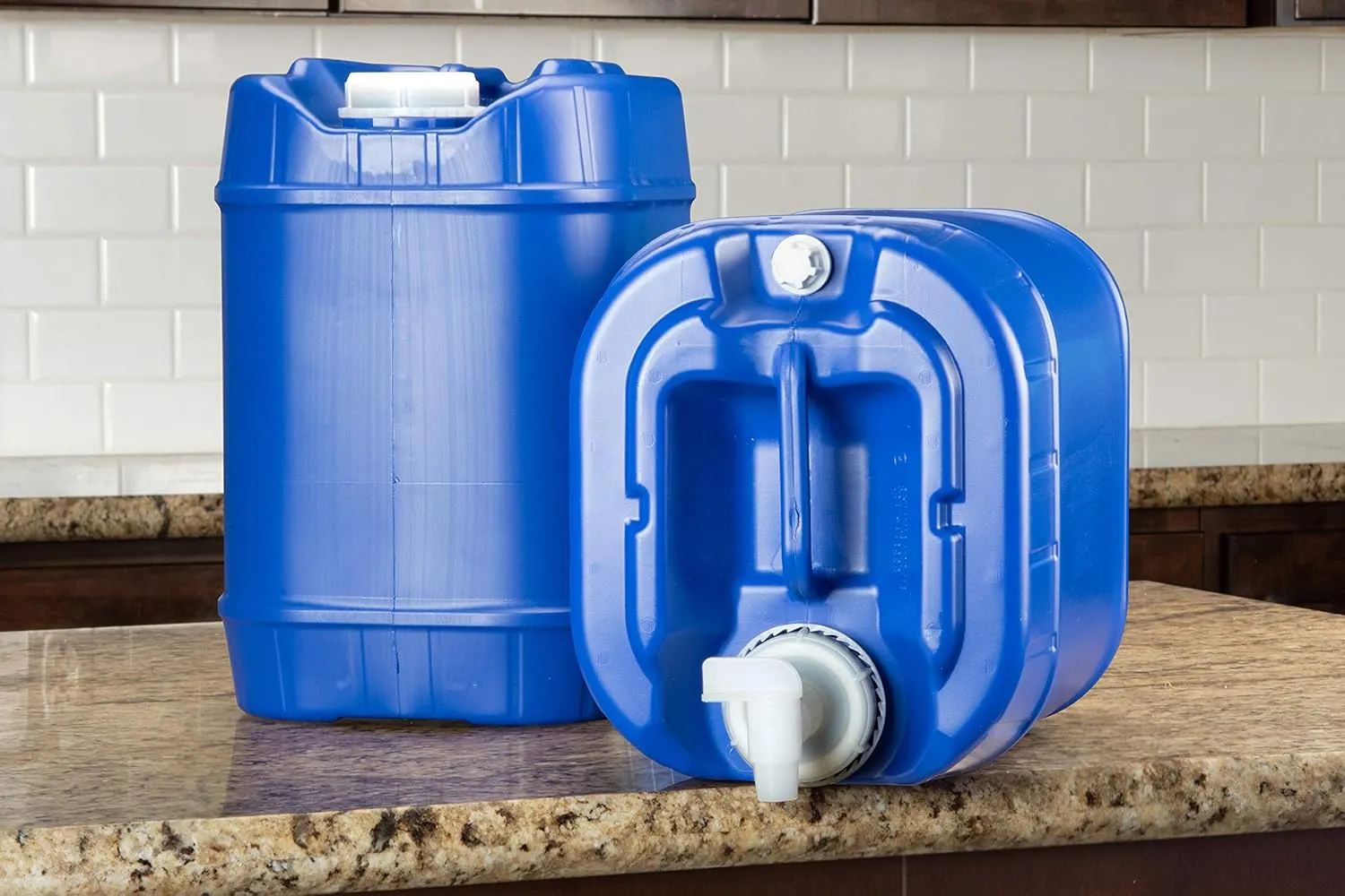Legacy Food Storage Emergency Water Storage Containers, Long Term 5 Gallon Water Tank - 2 Stackable Food Grade Tanks Included, for Camping, Prepping, Survival - 10 Gallon Total Capacity